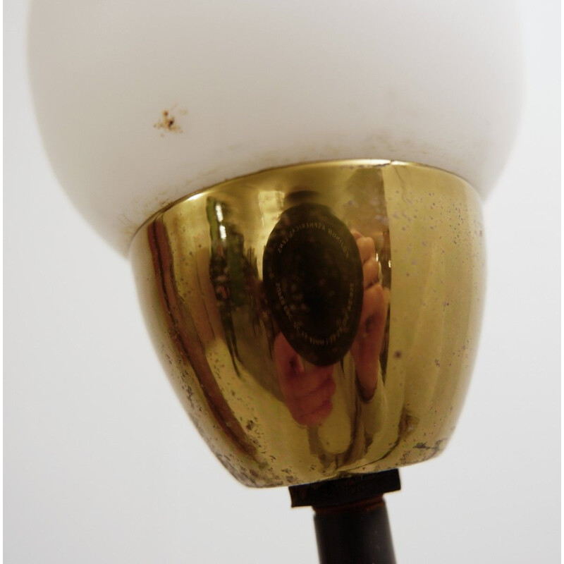 Vintage "Tulip" floor lamp in metal, brass and opaline 1950s