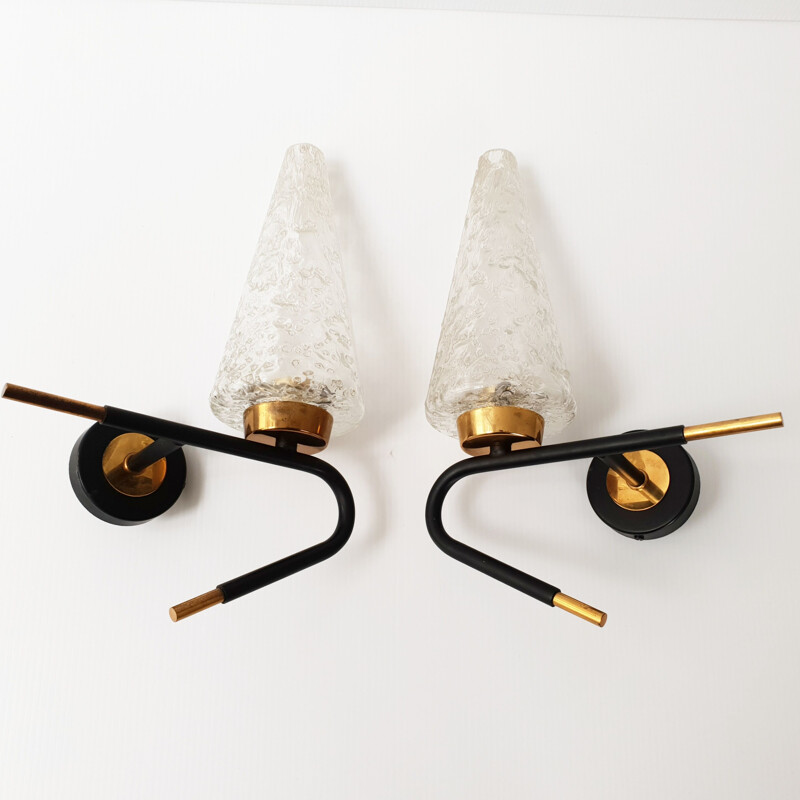 Pair of vintage brass sconces Arlus house 1950s