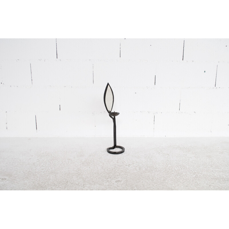 Vintage wrought iron candlestick and mirror Marolles workshop, 1950