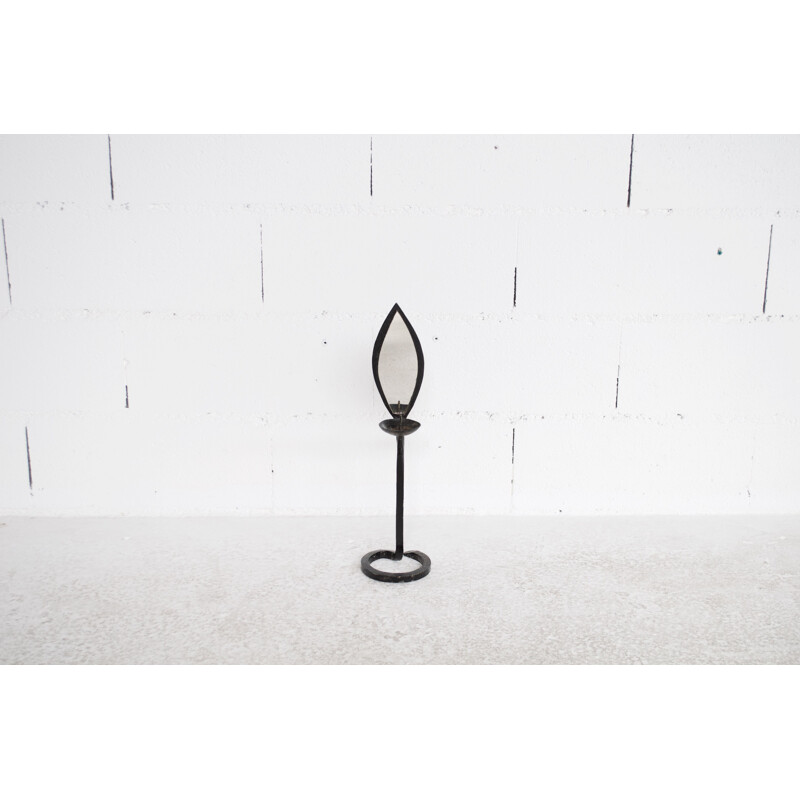 Vintage wrought iron candlestick and mirror Marolles workshop, 1950