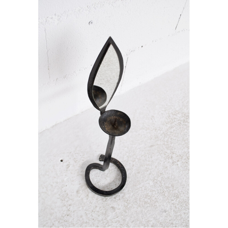 Vintage wrought iron candlestick and mirror Marolles workshop, 1950