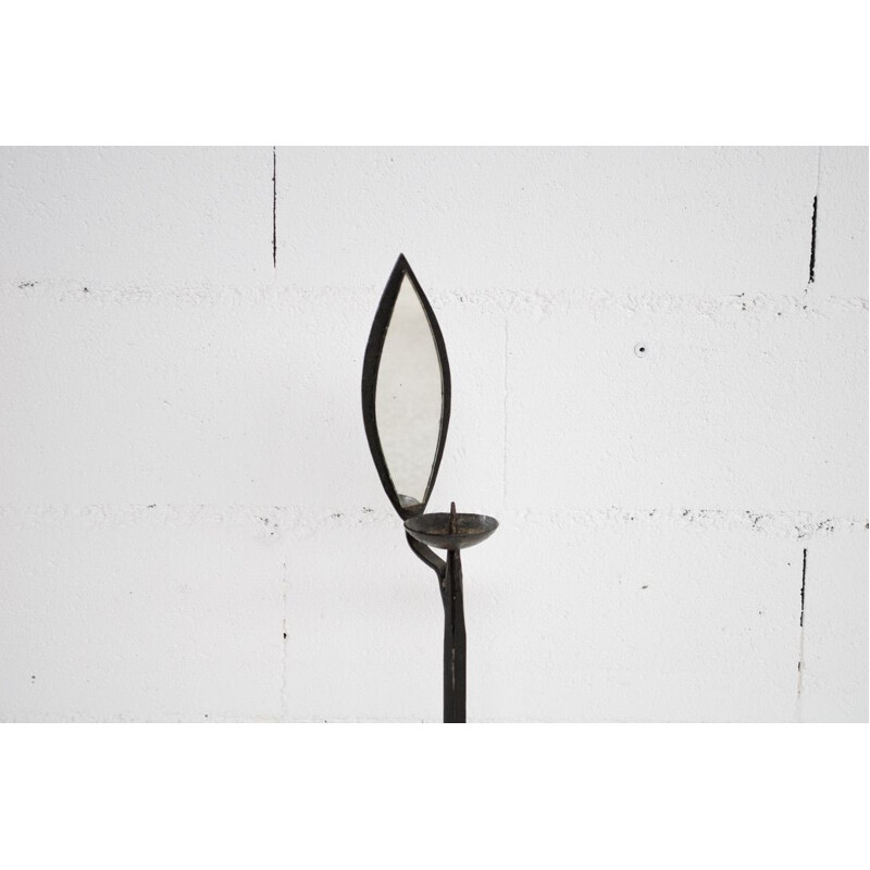 Vintage wrought iron candlestick and mirror Marolles workshop, 1950