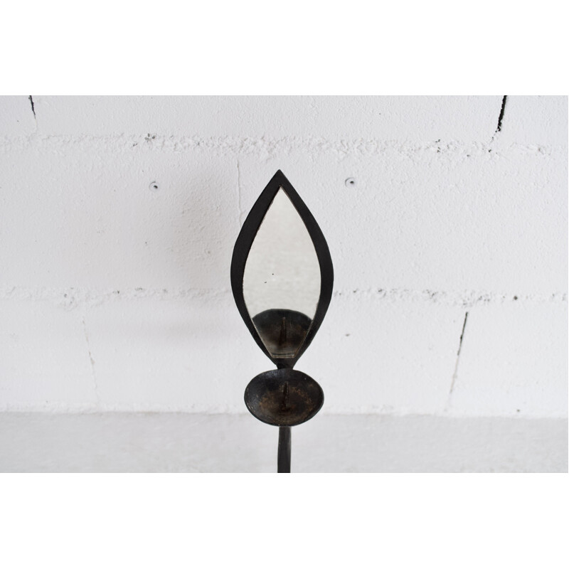 Vintage wrought iron candlestick and mirror Marolles workshop, 1950