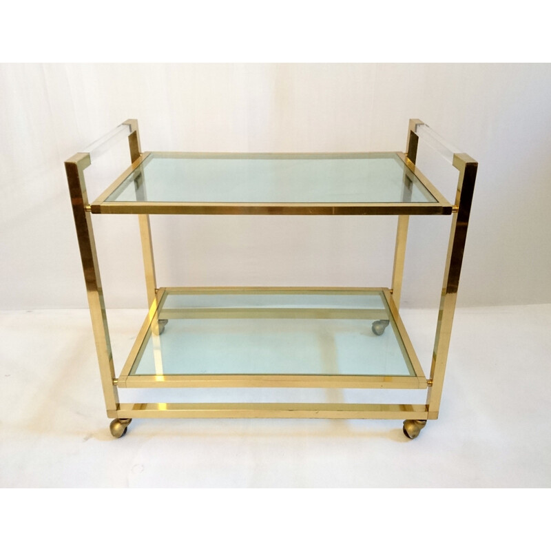 Italian kitchen trolley in brass and glass - 1970s