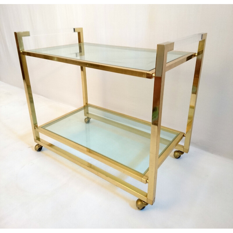 Italian kitchen trolley in brass and glass - 1970s