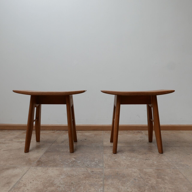 Pair of vintage oak stools Guillerme et Chambron, France 1960