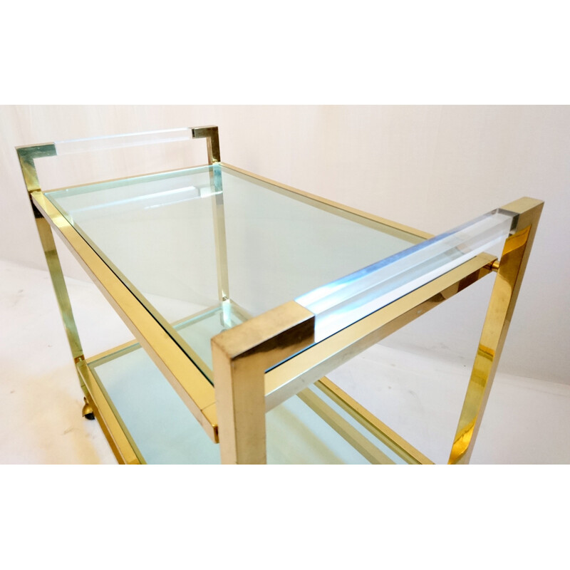 Italian kitchen trolley in brass and glass - 1970s