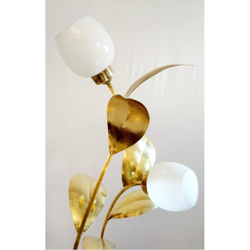 Floor lamp with leaves in brass and glass - 1970s