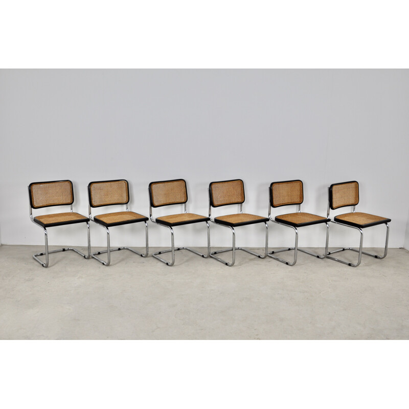 Lot de 6 chaises vintage noires B32 par Marcel Breuer