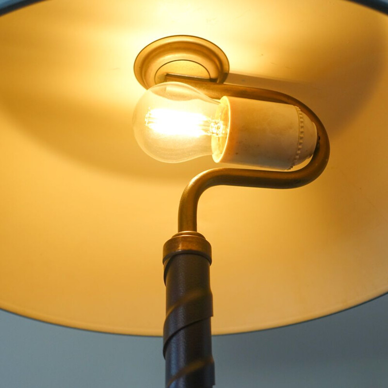 Vintage messing en lederen tafellamp van Einar Backstrom, Zweden 1940