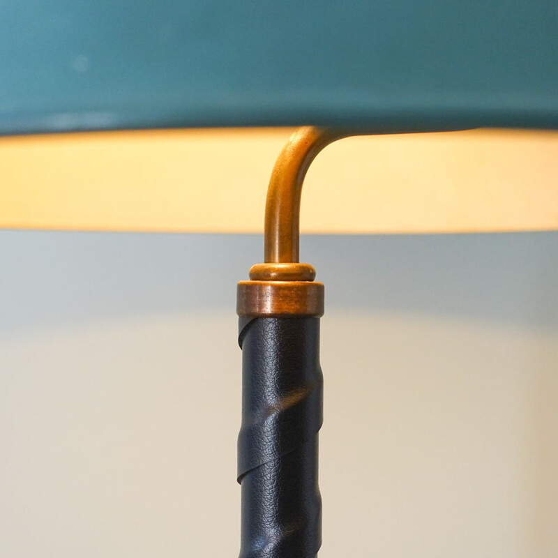 Vintage Table Lamp in Brass and Leather by Einar Backstrom, Sweden 1940s