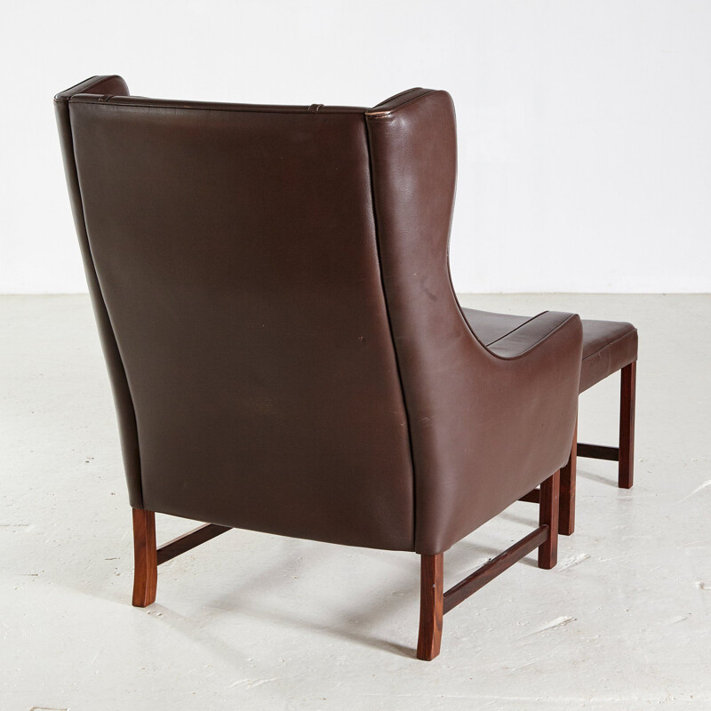 Vintage Rosewood & Leather 965H Reading Armchair & Ottoman by Fredrik A. Kayser for Vatne Mobler 1960s