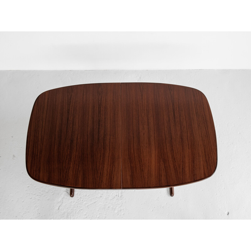 Vintage oval dining table in rosewood by Skovby pedestal leg, Denmark 1960s