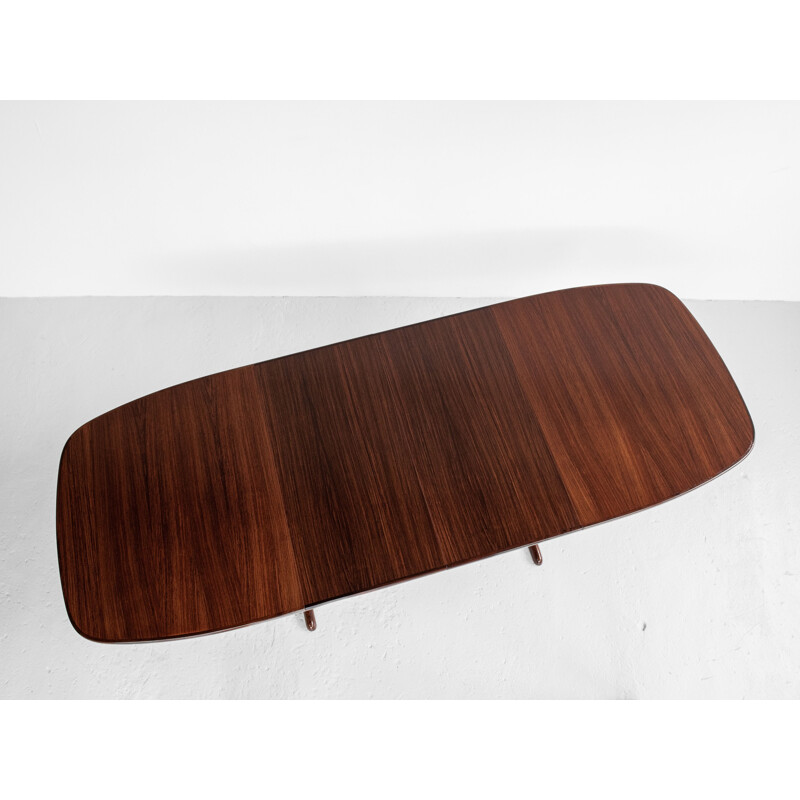 Vintage oval dining table in rosewood by Skovby pedestal leg, Denmark 1960s