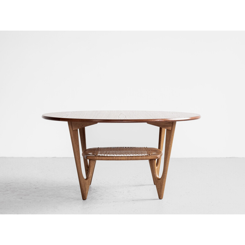 Vintage round coffee table in teak and oak by Kurt Ostervig, Danish 1950s