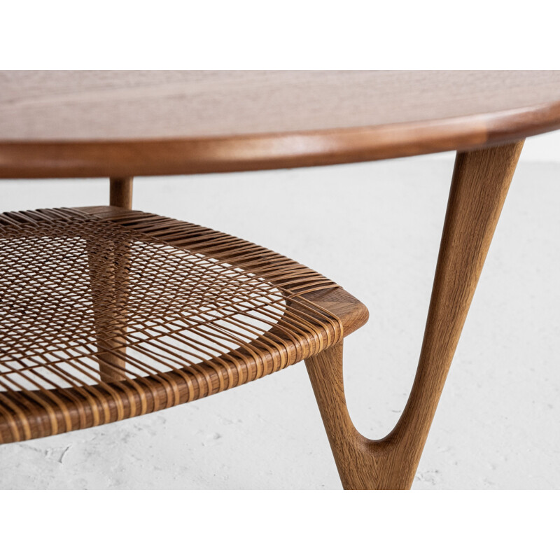 Vintage round coffee table in teak and oak by Kurt Ostervig, Danish 1950s