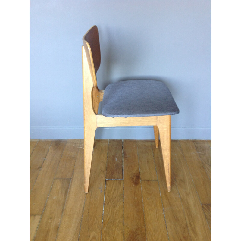 Set of 4 "6517" chairs in oak, Roger LANDAULT - 1950s