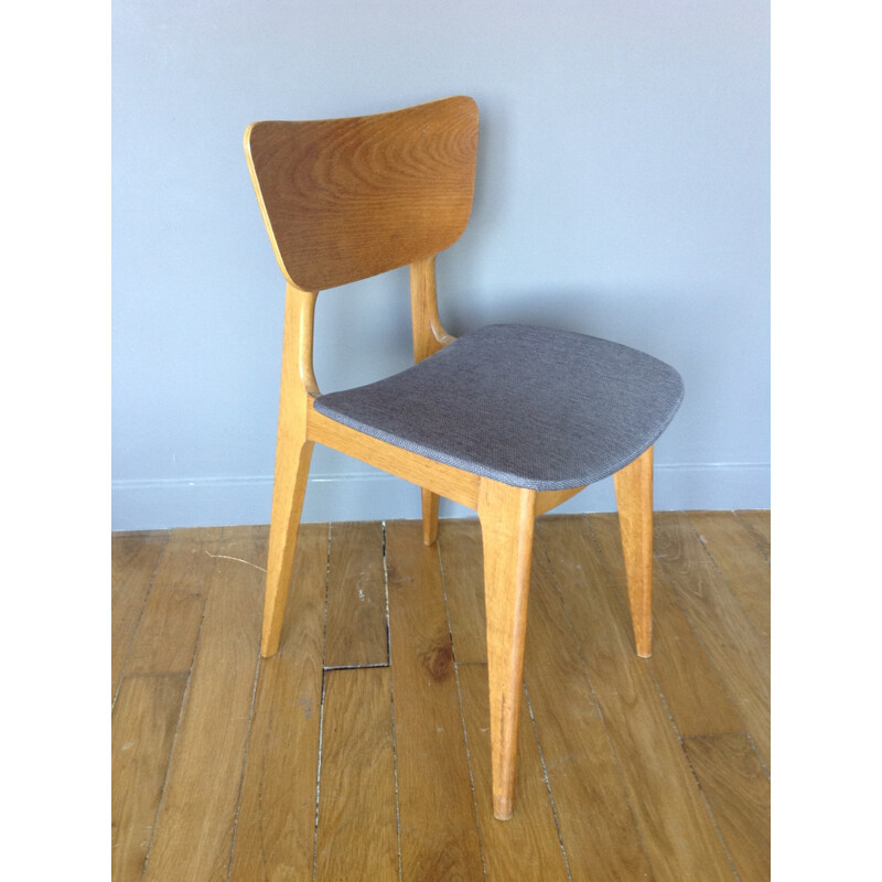 Set of 4 "6517" chairs in oak, Roger LANDAULT - 1950s