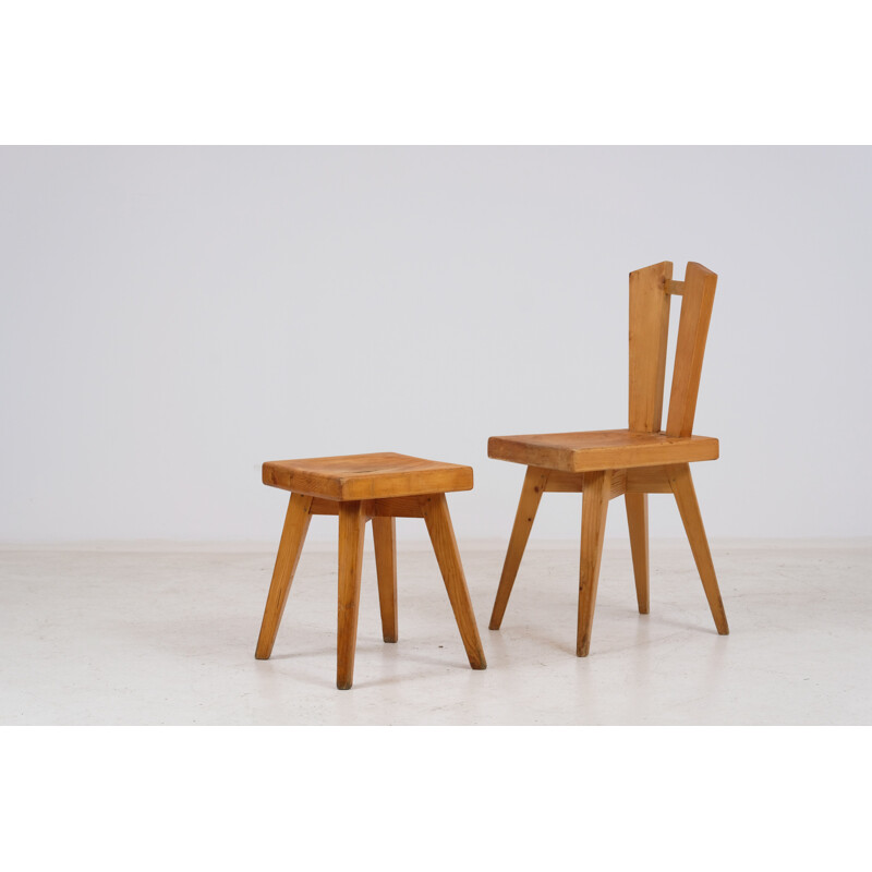 Vintage chair and stool by Christian Durupt Meribel 1960s