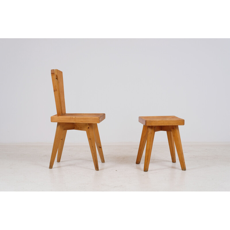 Vintage chair and stool by Christian Durupt Meribel 1960s