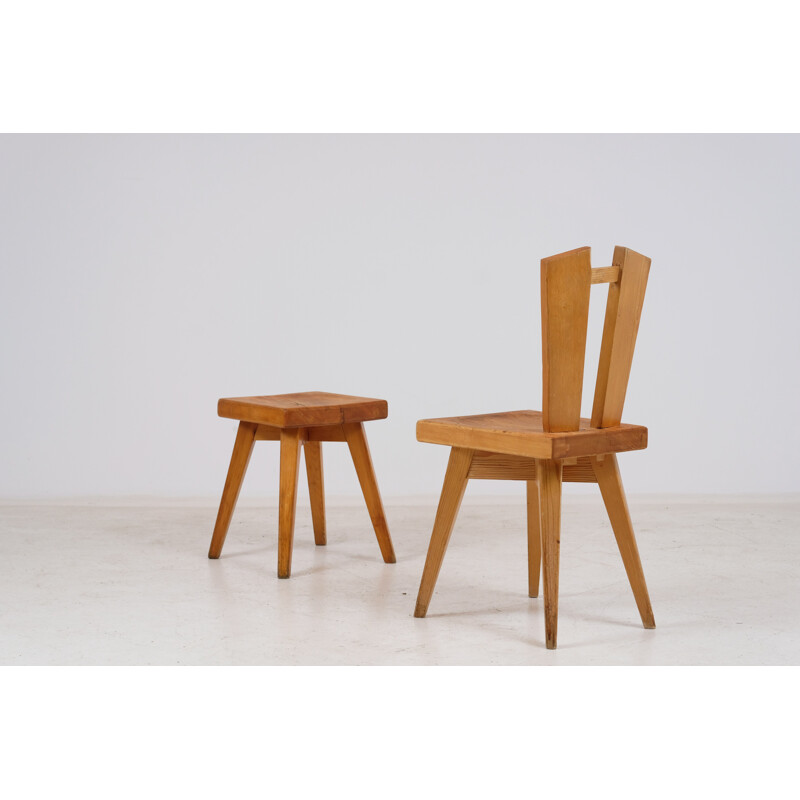 Vintage chair and stool by Christian Durupt Meribel 1960s