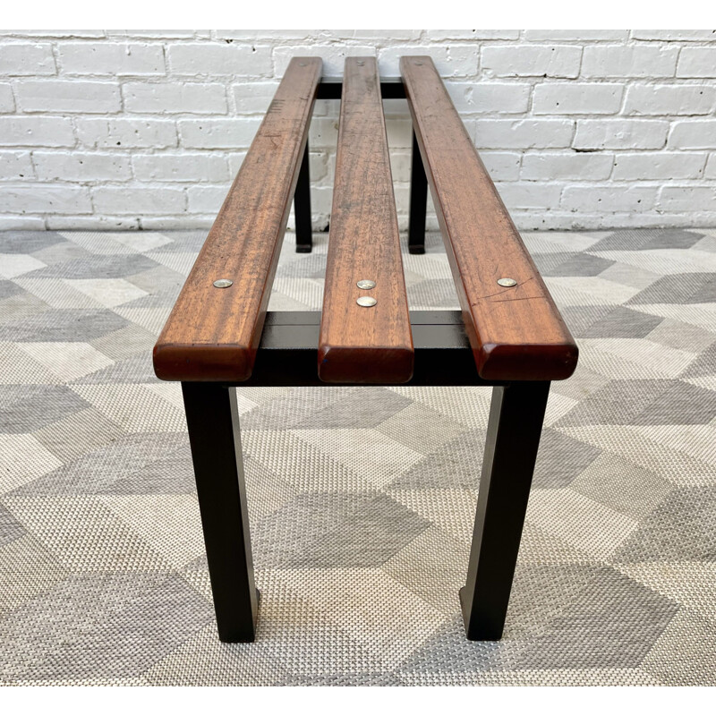 Vintage School Hallway Bench Teak and Metal