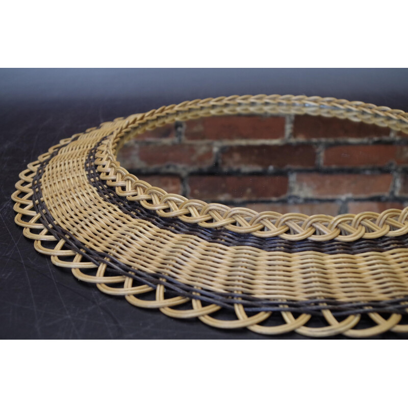 Vintage wicker frame round mirror