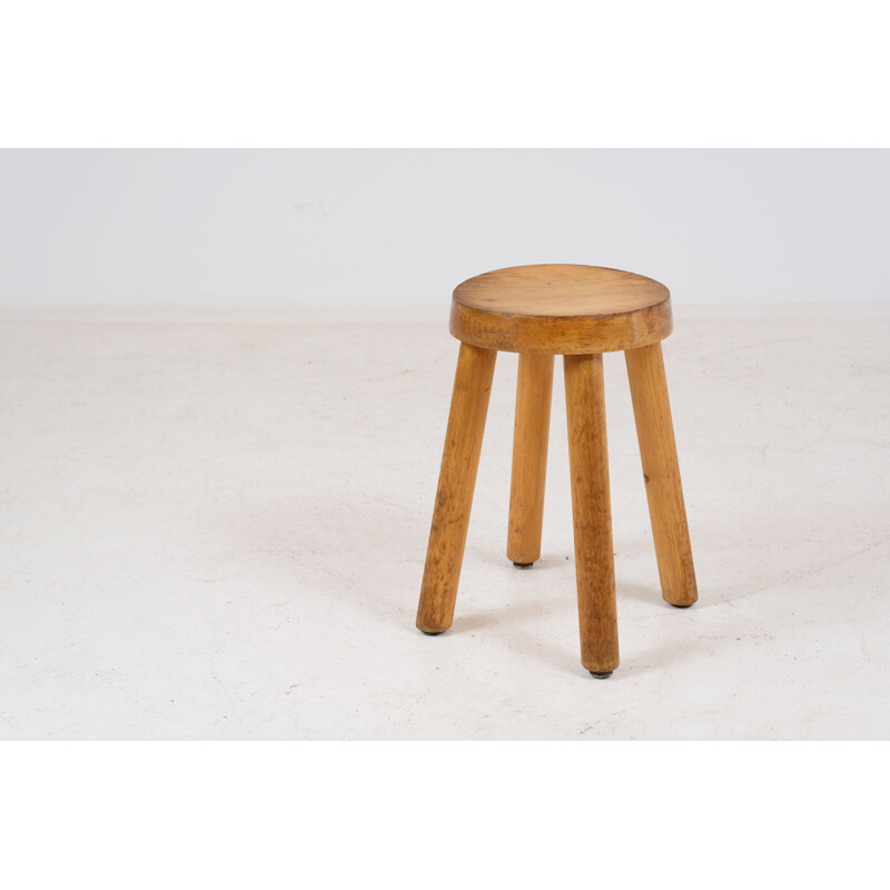 Tabouret vintage quadripode en pin par Charlotte Perriand pour la station de ski Méribel 1960