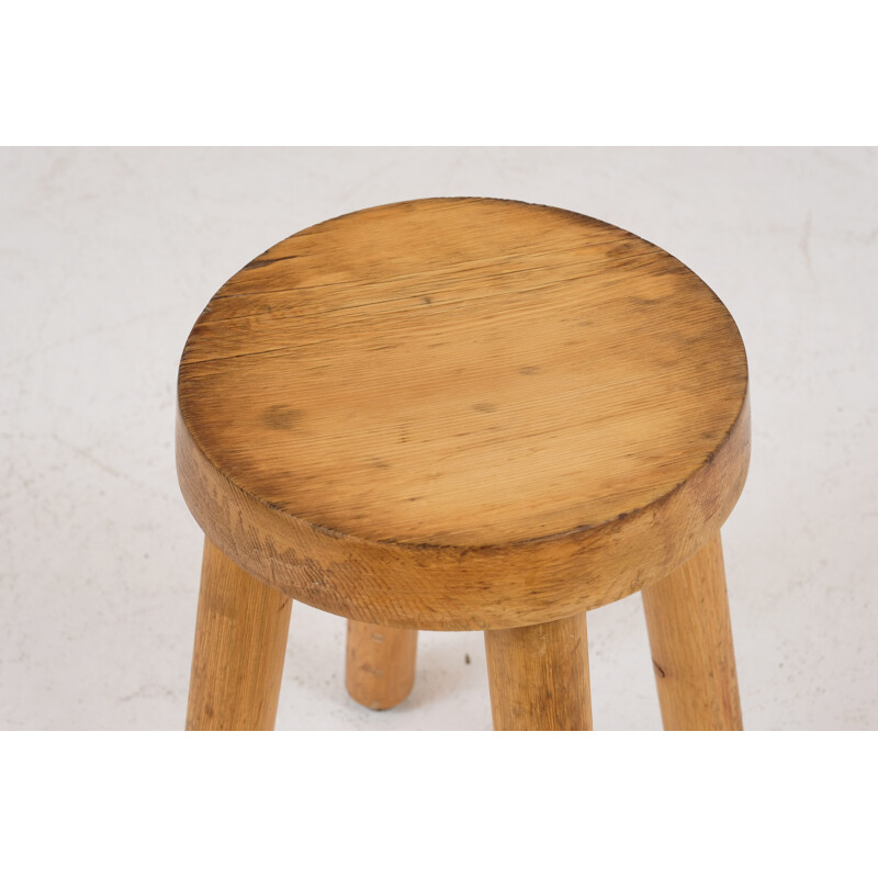 Vintage pine four-legged stool by Charlotte Perriand for the Méribel ski resort 1960s