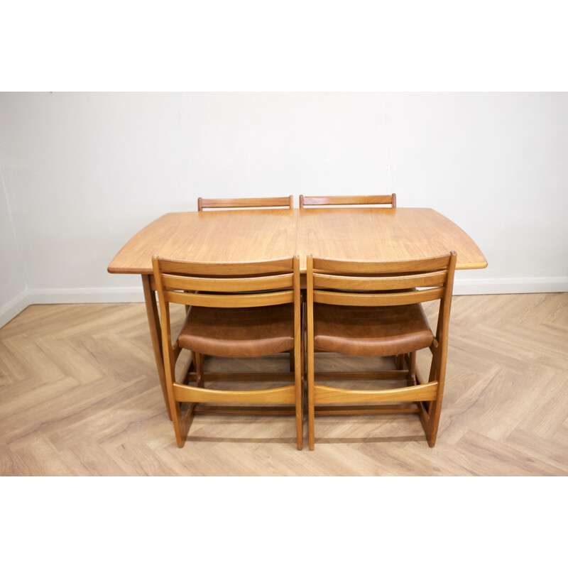 Set of 5 vintage Extendable Teak Dining Table & Chairs Set from Portwood, UK 1960s