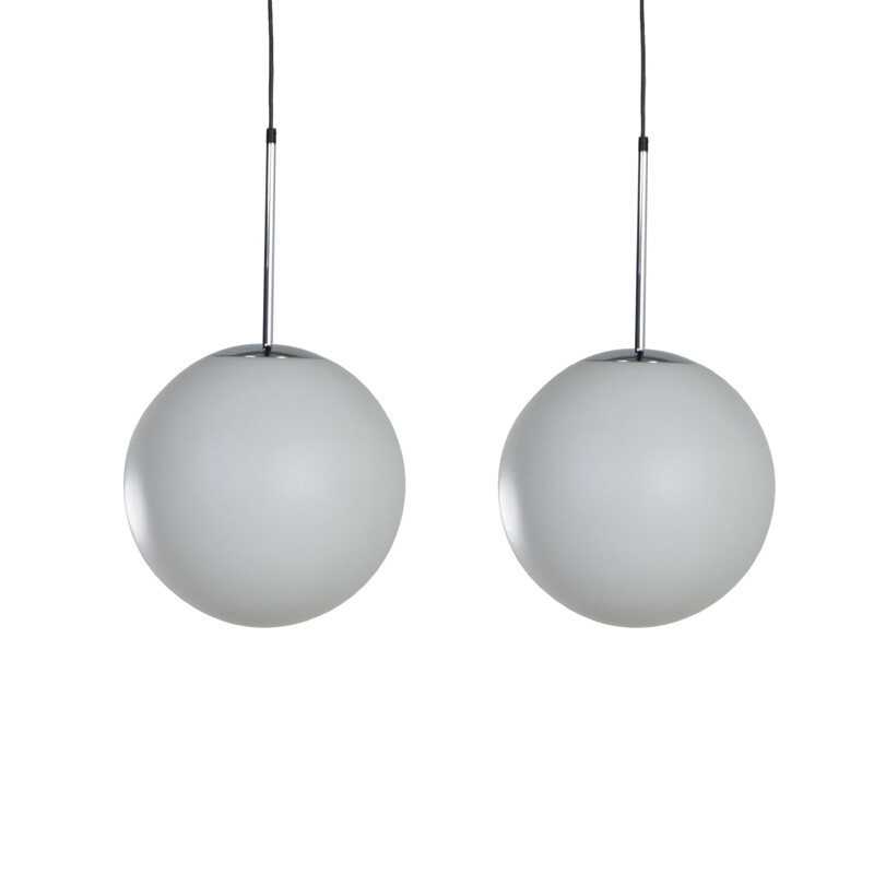 Pair of vintage satin glass suspension by Peill and Putlzer, Germany 1970