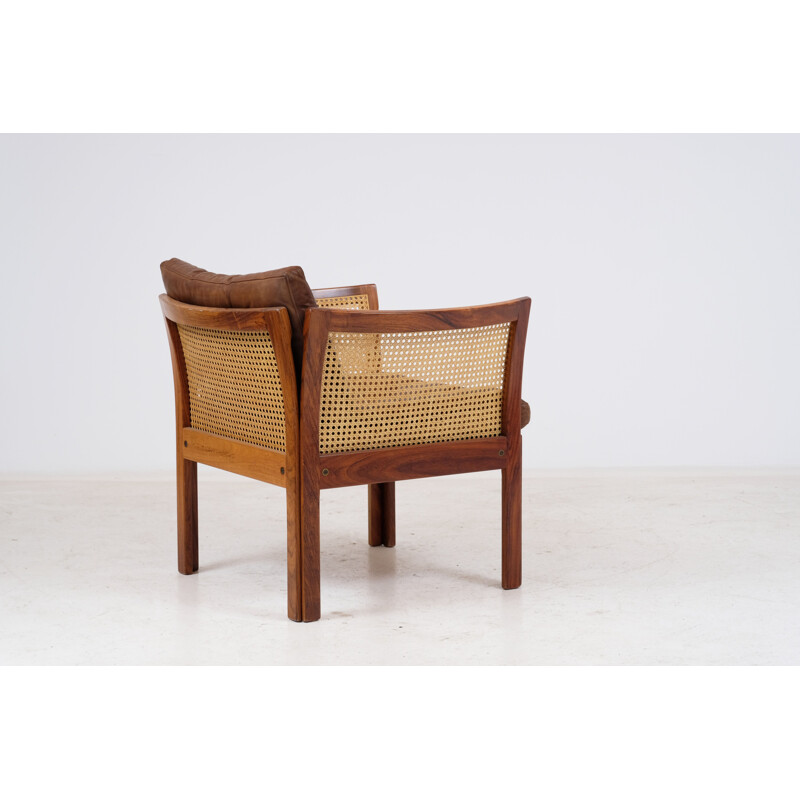 Fauteuil vintage cuir en palissandre illum wikkelso pour Silkeborg, Denmark 1960