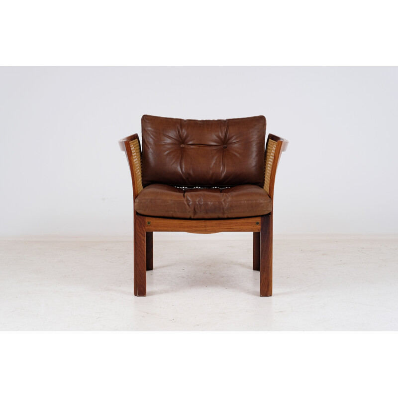 Vintage leather armchair in rosewood illum wikkelso for Silkeborg, Denmark 1960s