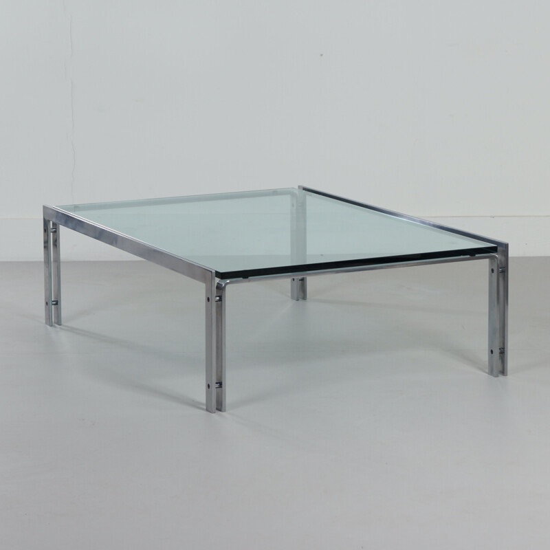 Vintage Rectangular Glass Coffee Table by Metaform 1980s