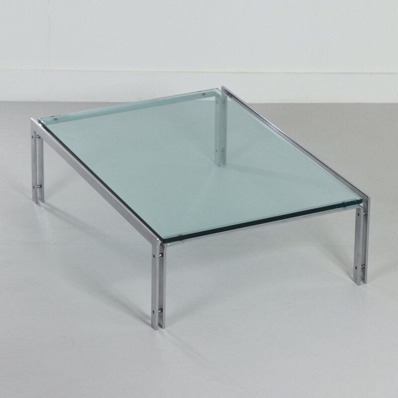 Table basse vintage rectangulaire en verre par Metaform 1980