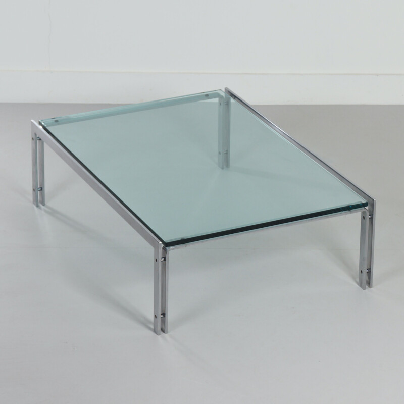 Vintage Rectangular Glass Coffee Table by Metaform 1980s