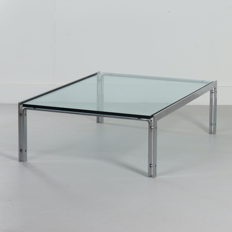 Vintage Rectangular Glass Coffee Table by Metaform 1980s