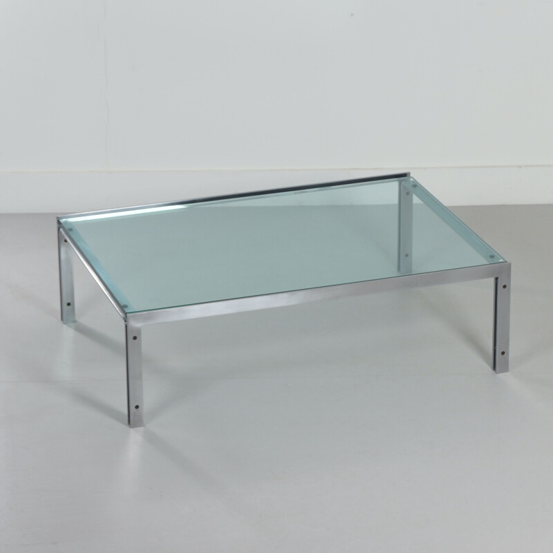 Vintage Rectangular Glass Coffee Table by Metaform 1980s