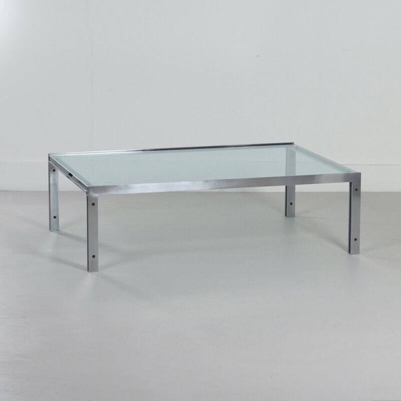 Table basse vintage rectangulaire en verre par Metaform 1980