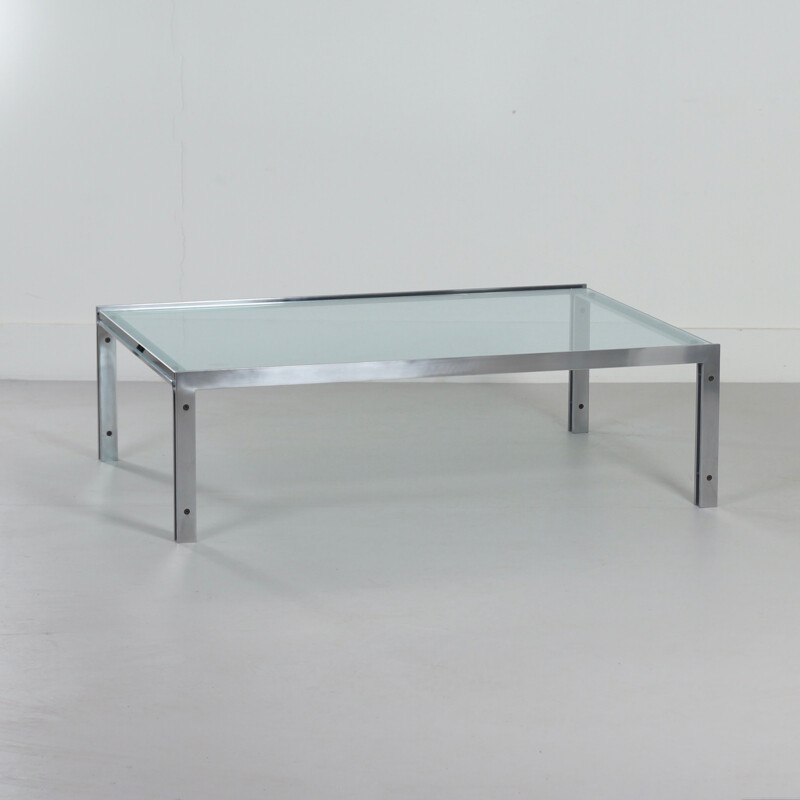 Vintage Rectangular Glass Coffee Table by Metaform 1980s