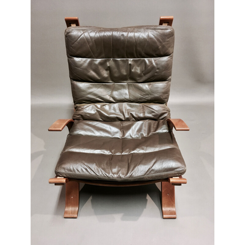 Vintage leather armchair stamped Bramin, Scandinavian 1960s