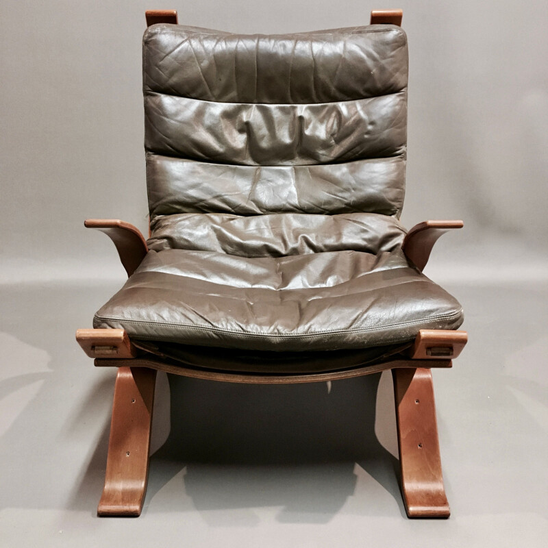 Vintage leather armchair stamped Bramin, Scandinavian 1960s