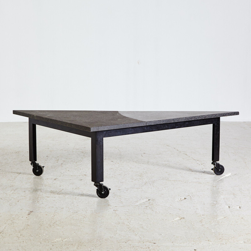 Vintage grey triangular coffee table on casters by Rei Kawakubo for Pallucco, 1985