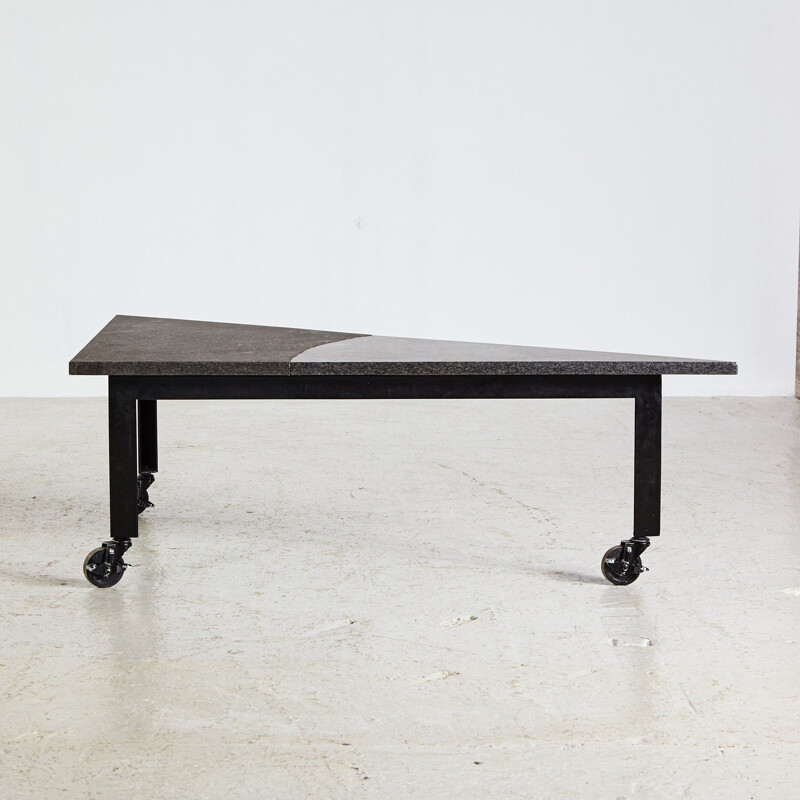 Vintage grey triangular coffee table on casters by Rei Kawakubo for Pallucco, 1985