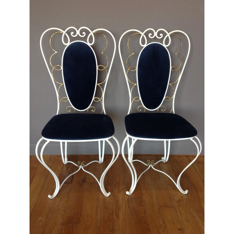 Pair of French chairs in forged iron - 1950s