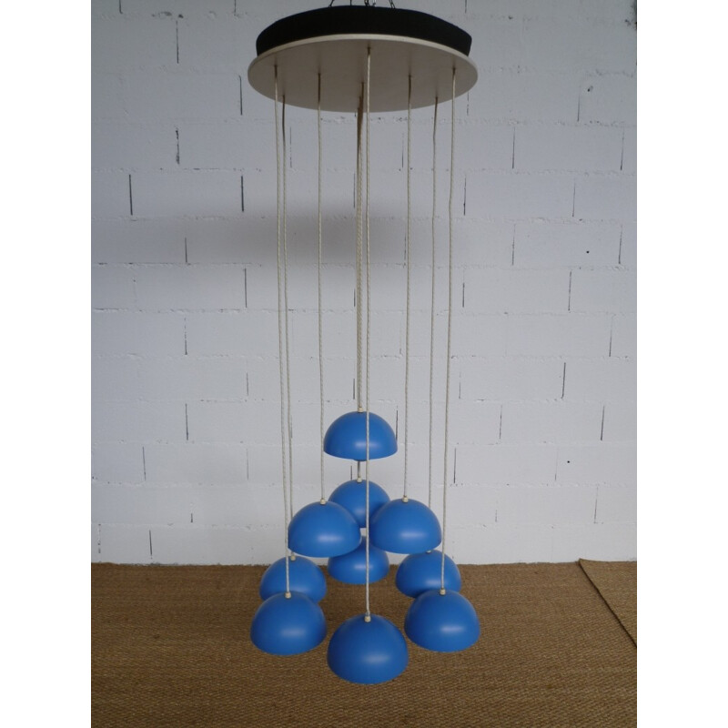 Hanging lamp with 10 blue "Flower-Pots", Verner PANTON - 1970s