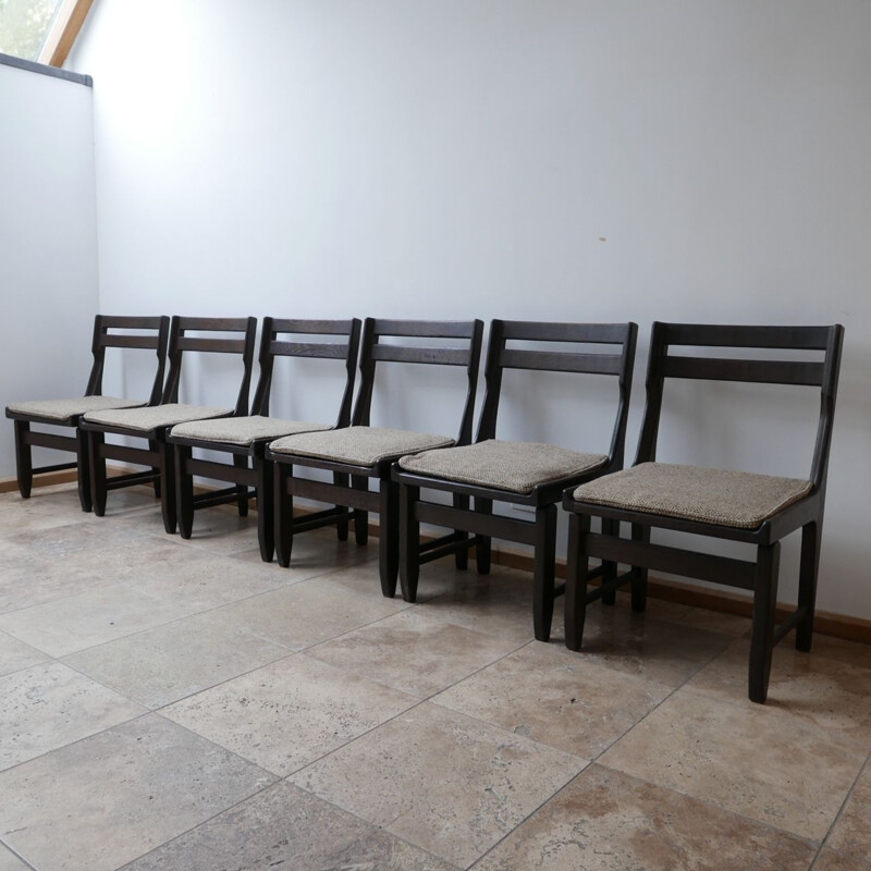 Set of 9 vintage Guillerme et Chambron Ebonised Oak Dining Chairs, France 1960s