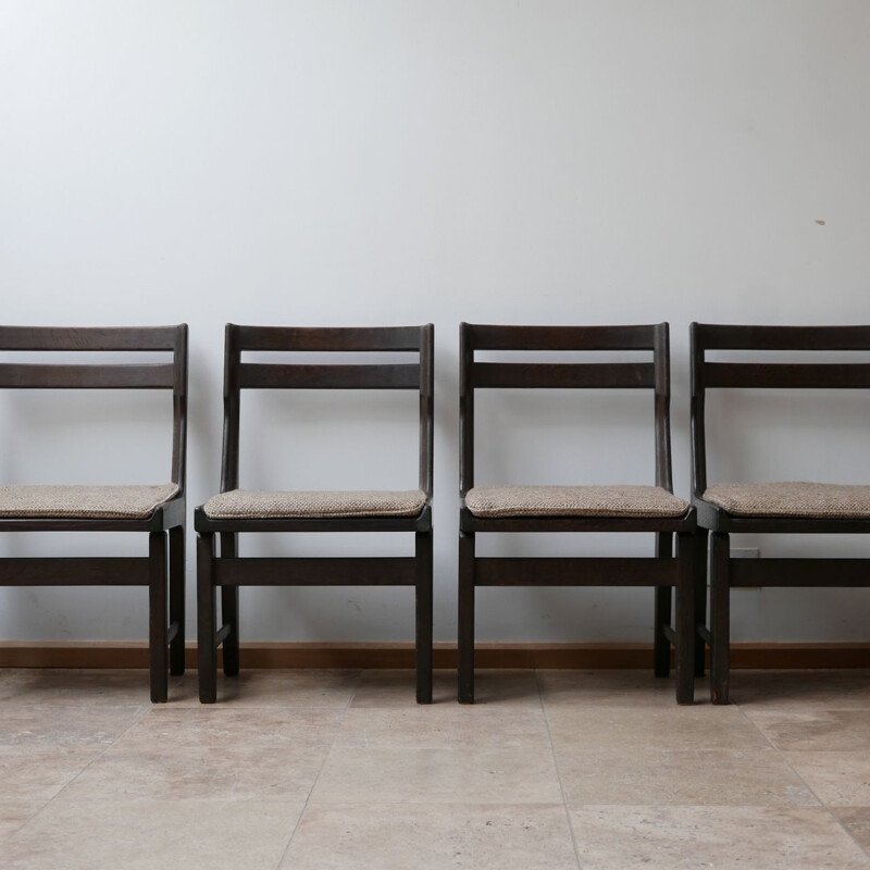 Set of 9 vintage Guillerme et Chambron Ebonised Oak Dining Chairs, France 1960s