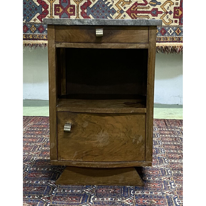 Vintage art deco mahogany bedside table with marble top 1940s