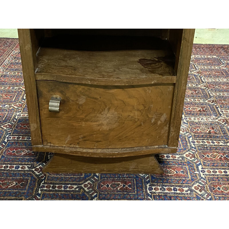 Vintage art deco mahogany bedside table with marble top 1940s